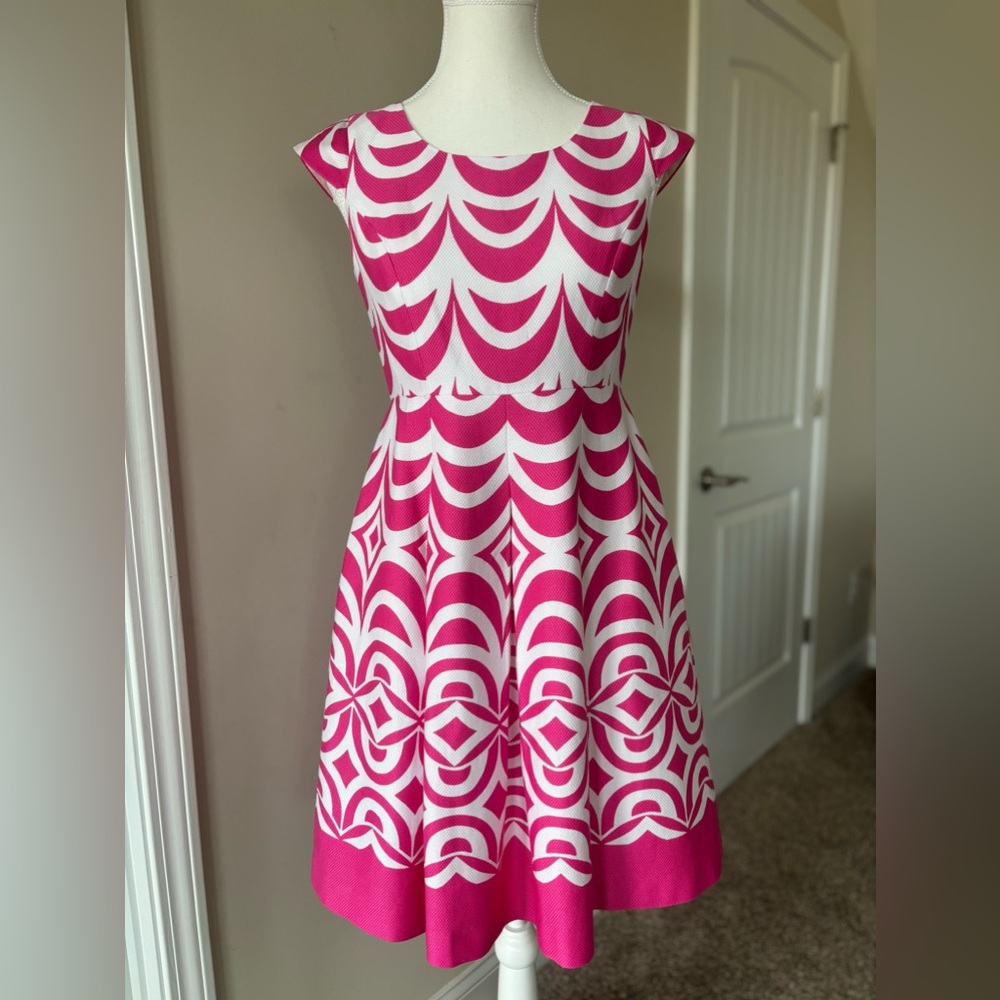 Talbots Petites Pink & White Cap Sleeve Fit & Flare Dress. Size 2P. Like new!